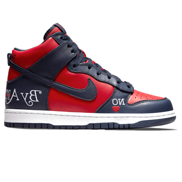 SUPREME X NIKE DUNK HIGH SB 'BY ANY MEANS - RED NAVY'